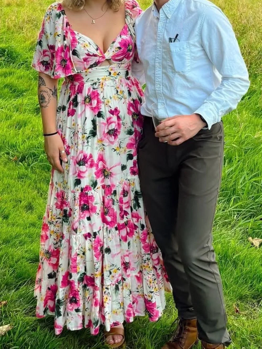 Abercrombie & Fitch Pink Floral V-Neck Tiered Maxi Dress